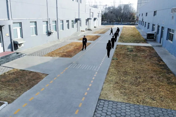 yl23455永利集团制药厂区斑马线：两人成行，三人成列